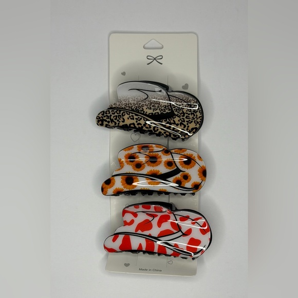 Accessories - Western Cowboy Hat Hair Clips Set Boutique Cowgirl Leopard Floral Red